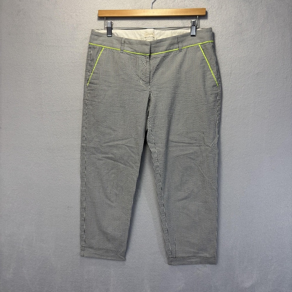 J. Crew Seersucker Capri Pants Womens 6 Blue Cropped Nautical Coastal‎ Preppy